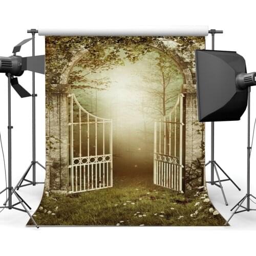 Fairytale Arch Gate Backdrop Jungle Forest Backdrops Weathered Brick Wall Fresh Flowers Green Background
