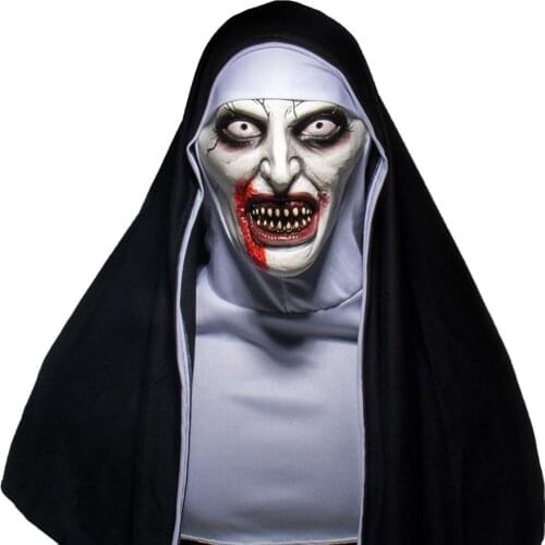 LED Horror The Nun Mask Cosplay Scary Latex Masks with Headscarf Led Light Halloween Party Props