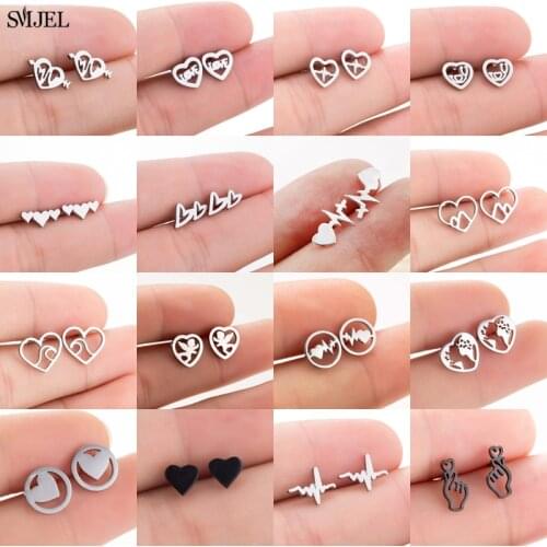 SMJEL Vintage Bohemia Double Heart Earrings For Women Fashion Girl Sweet Heart Earrings Small Party Jewelry Gift for Friends