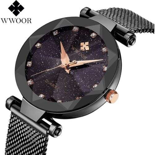 Top Luxury Brand WWOOR Womens Watches Star Sky Dial Ladies Wristwatch Steel Strap Waterproof Bracelet Female Girls Clock Gifts