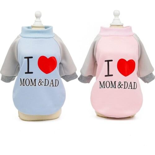 Pet Costume Cat and Dog Hoodies Teddy 'love MOM DAD' Coat Puppy Pink Sweater Cat Paws Long Sleeve Top