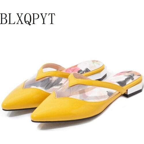 BLXQPYT Big 32-48 women summer beach pointe toe low heel flip flop zapatos mujer home sandals slippers quality shoes woman 60-11