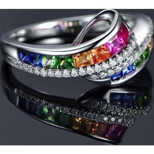 Womens CZ Gold Crown rainbow Zircon Rings Geometry wedding Engagement Ring for party gift charm Jewelry