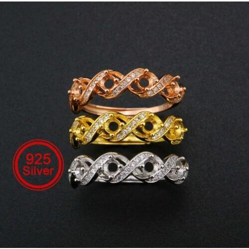 3MM Round Prong Ring Settings Stackable 4 Stones Solid 925 Sterling Silver Rose Gold Plated DIY Adjustable Ring Bezel 1210090