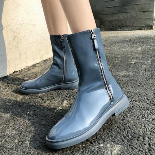 EshtonShero Boots Women Genuine Leather Shoes For Winter Boots Shoes Woman Casual Spring Flat Heel Female Ankle Boots Size 3-8