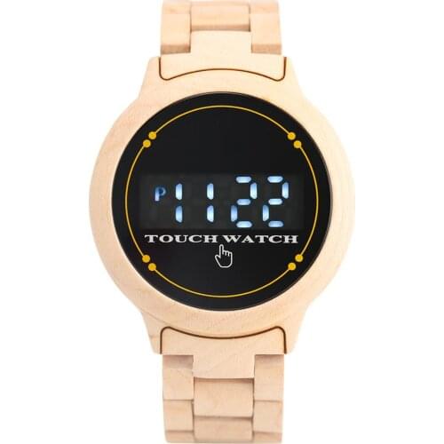 Mens Digital Electronic LED Touch Screen Watch Full Bamboo Wooden Bracelet Male Sport Army Men Wooden Wristwatch Relojes Hombre