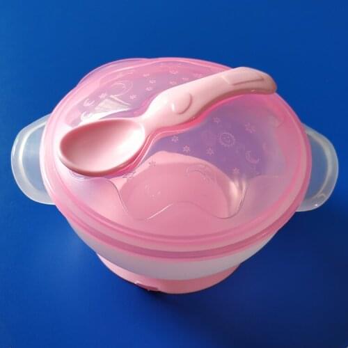 Baby Learning Dishes With Suction Cup Slip-resistant Wall Suction Child Tableware Temperature Sensing Spoon Tableware