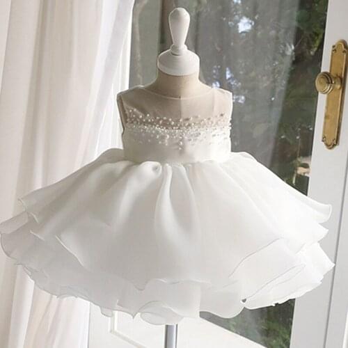 Infant Baby Girl Princess Dresses Bead Tulle Baptism Dress for Girls 1st 2-6 Year Kid Birthday Princess Wedding Christening Gown
