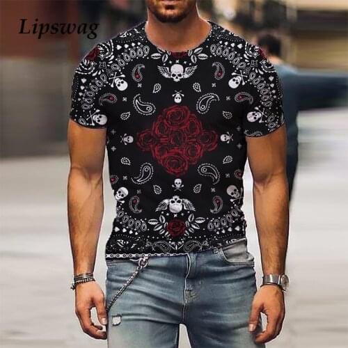 Vintage Skull Printing Men Tee Short Sleeve T-Shirt Casual 2021 Summer O-Neck Pullover Tops For Male Fashion T Shirts Streetwear