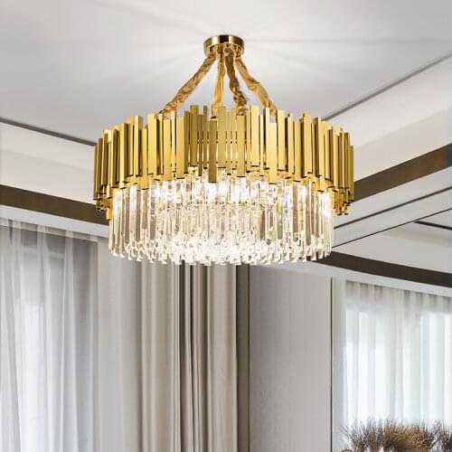 Postmodern Crystal Chandelier Pendant Light Stainless Steel Pendant Lighting Round Chandelier Crystal for Dinning Room Lustre