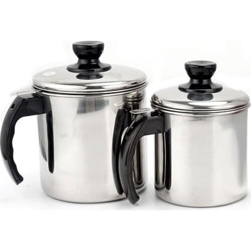 Oil Grease Storage Can Stainless Steel Grease Strainer Pot Container With Filtering Net For Kitchen Accessories Supplies