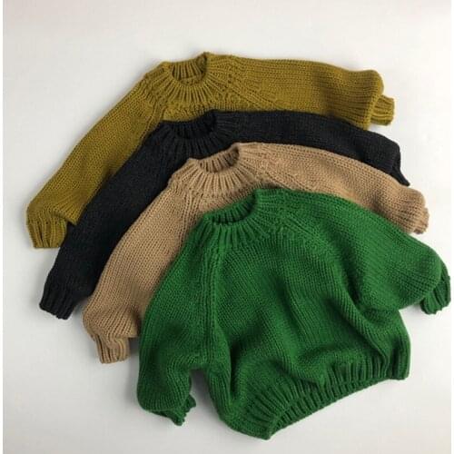 Korean Style Spring Autumn Kids Solid Color Knitting Pullovers Tops Baby Girls Boys Sweaters Baby Boys Girls Knitting Clothes