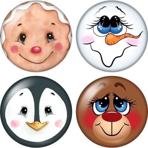 New Cute Cookies Snowman Bear penguin face Christmas 10pcs 12mm/20mm/25mm Round photo glass cabochon flat back Making findings