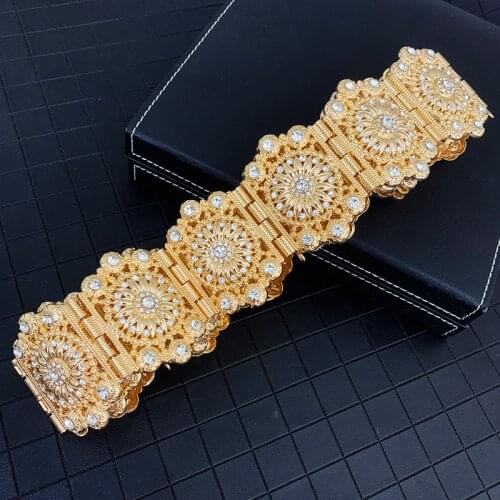 New Pakistan Kameez Jewelry Chain for Bridal Arabesque Gold Wedding Dress Belt Luxury Rhinestone Wedding Belts for Muslim
