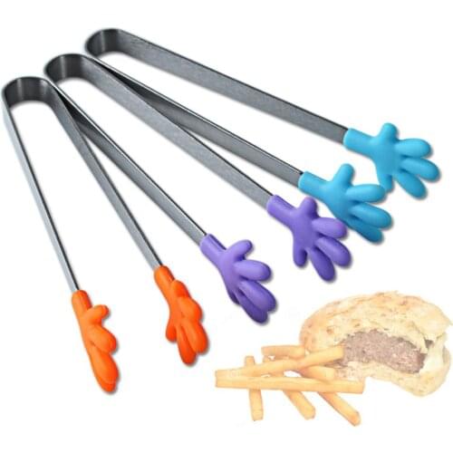 Hand Shape Stainless Steel Handle Removable Food Tong Non-slip Vegetable Sweet Cake Tongs BBQ Clips Cooking Tools