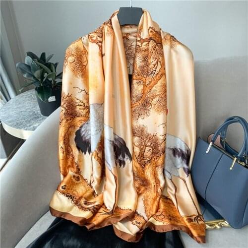 Animal Print Silk Scarf Women Foulard Pashmina Shawls Wraps Female Spring Autumn Travel Stoles Soft Hijab Headscarf Bufanda
