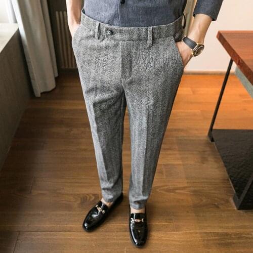 Woolen Dress Trousers Men Thicken Business Formal Office Trousers Wool Mens Suit Pant 2020 New