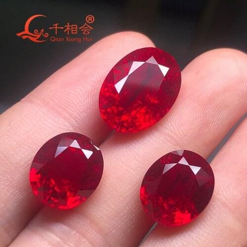 Thailand cut Artificial pigeon blood red ruby oval shape corundum gem stone with cracks and inclusions