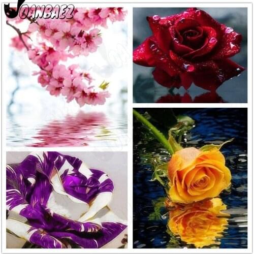Plant Diamond Painting Flower Mosaic Cross Stitch Kit Rose Reflection Sticker Diamond Embroidery Picture Home Decoration Gift