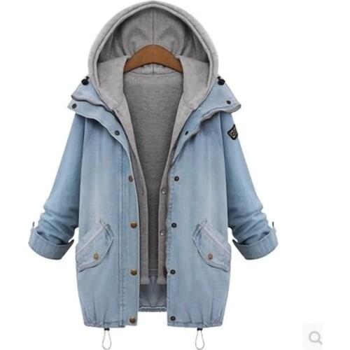 2021 European and American popular extra large womens autumn denim coat loose windbreaker vest two piece woman jacket
