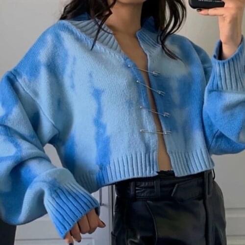 Cryptographic Green Oversized Cardigan Crop Top Sweater Knitted Cute Long Sleeve Pins Sweaters Tie Dye Cartigans 2021 Girls