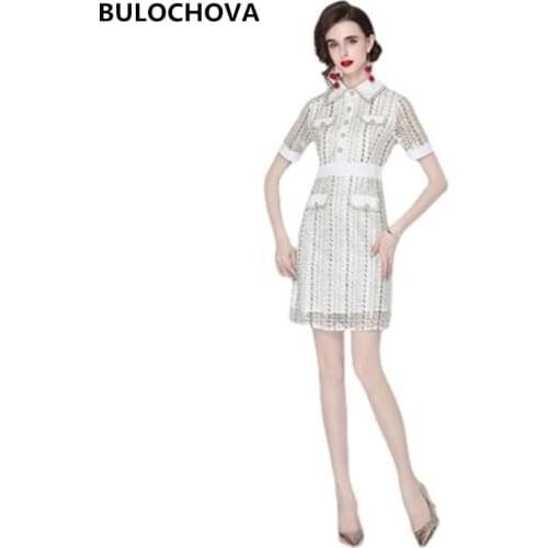 High-End Designer Women Fashion Single-Breasted Short Sleeve Mini Dress 2021 Summer Lady Large Size Lace Slim Vestidos Femme XXL