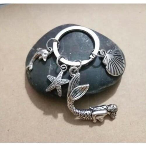 1pcs/lot Fashion Jewelry Mermaid keychain, Shell keychain, Dolphin keyring, Starfish keyring, Mermaid beach keychain