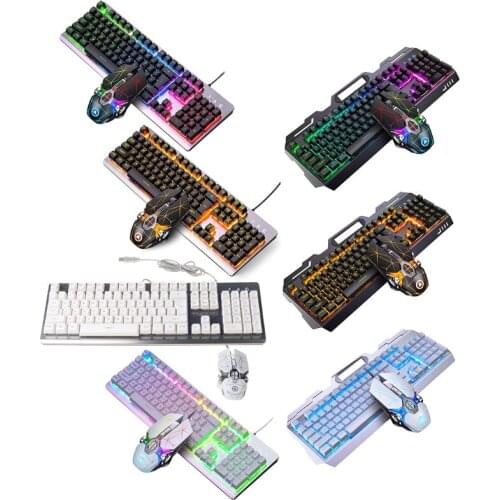 104Keys RGB Aluminum Alloy Gaming Keyboard and RGB Gaming Mouse Set with Mobile Phone Stand Function Key