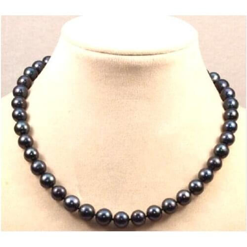 18'' 7-8 MM Freshwater Black Pearl Necklace Real Natural Pearl Handmade Free Shipping