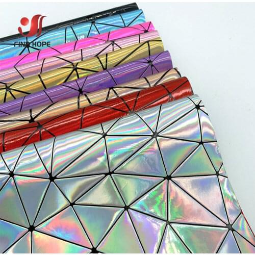 20cm*15cm Laser Holographic Geometric Iridescent PU Faux Leather Fabric Bow Craft DIY Shoes Jewelry Clothing Sewing Material