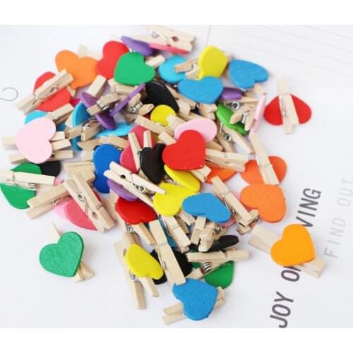 200pcs/lot Mini Colorful love Wood Clips 3x0.4CM Spring Wood Clips for DTY Clothespin Craft Decor snack Clip Photo Clips Pegs