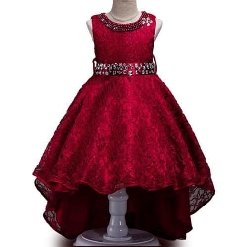 2019 Arrival Summer Baby Girls Dress Wedding Dress After Before Long Lace Bright drill Superior quality Smearing Party Dress