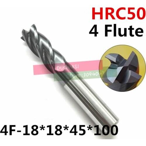 4f-18*18*45*100,hrc50,material Carbide Square Flatted End Mill four 4 flute 18mm coating nano use for High-speed milling machine
