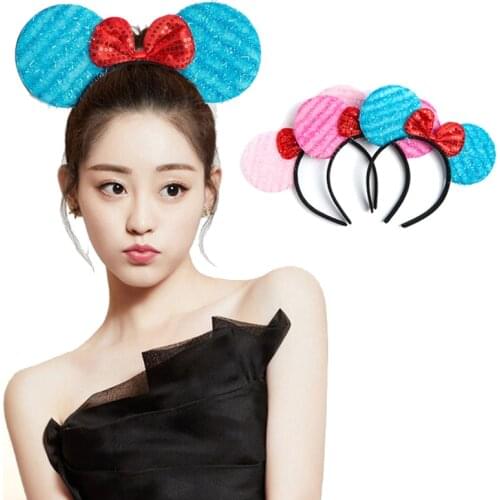 Glitter Hair Bow Mouse Ears Baby Hair Accessories Ladies Headband Kids Christmas Hairband Happy Birthday Party Decors