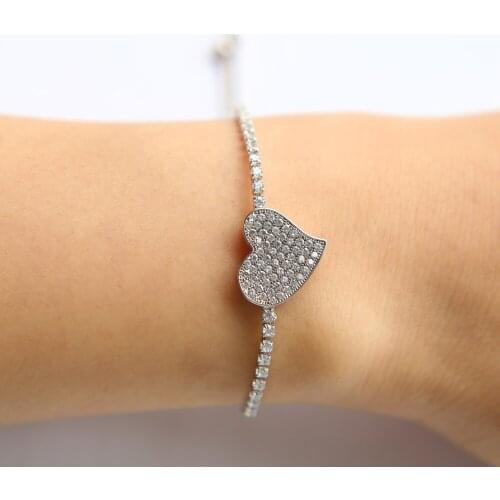 2017 High quality fine AAA+ cubic zirconia slider chain lover gift heart charm cz bracelet trendy