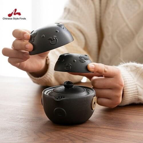 Tea Set Ceramic Teapot With 2 Cups Cute Cow A Tea Sets Portable Travel Office Tea Set Drinkware