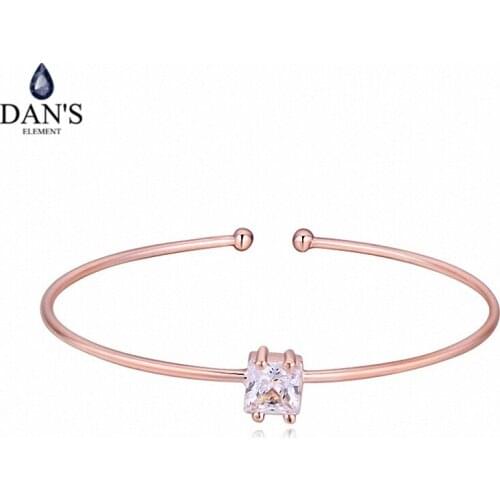 DANS ELEMEN Real AAA Zirconia Micro Inlays Brand Rose Plated Fashion Bracelets & bangles for women Crystal Square 114984Rose