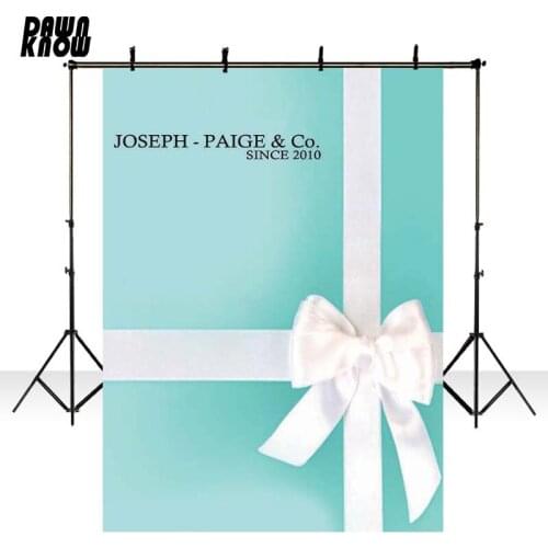 DAWNKNOW Wedding Celebration Vinyl Photography Background Bowknot Blue Photocall Backdrop Wedding Customize Photo Studio GY006