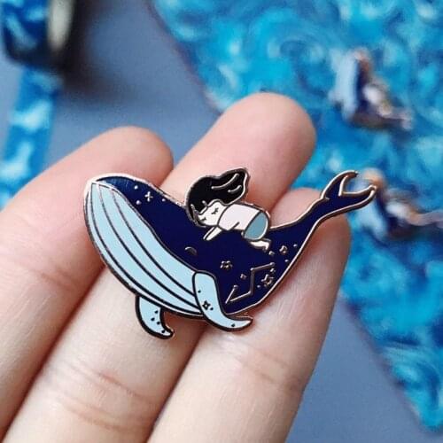 Whale and Girl Dream Chaser Brooch Pins Enamel Metal Badges Lapel Pin Brooches Jackets Jeans Fashion Jewelry Accessories
