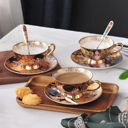 European Style Art Espresso Cup with Saucer Set Ceramic Pull Flower Dedicated Mug Mugs Drinkware Luxury Water Cup Milk Tea Cups