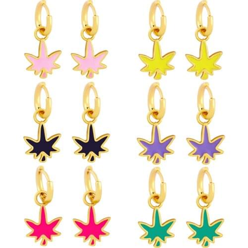 EYIKA Boho Style Colorful Enamel Maple Leaf Smooth Hoop Earrings Neon Fluorescent Yellow Purple Pink for Women Girl Jewelry Gift