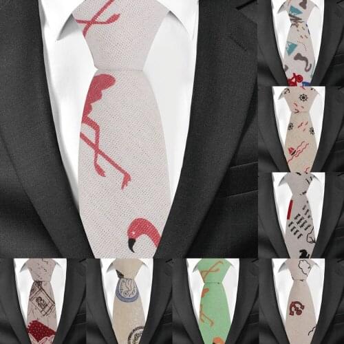 New Linen Cartoon Ties Skinny Necktie For Men Suits Print Mens Neck Tie For Business Cravats 6cm Width Animal Neckties