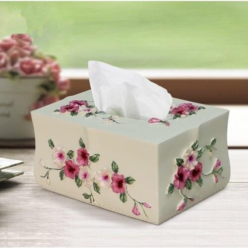 Exquisite 3D embossed flower pastoral decoration tissue box