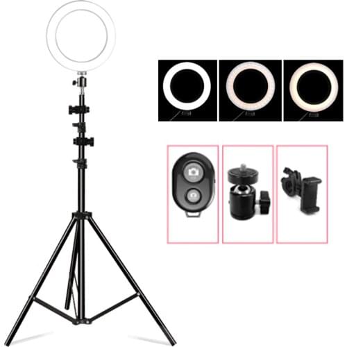Selfie ring light with tripod stand and mobile phone stand mini LED camera ring light compatible with iPhone Xs Max XR Android