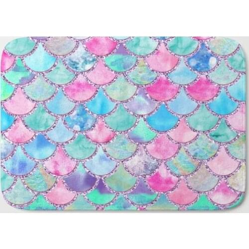 HOT Bathroom Rugs Watercolor Trendy Mermaid Scales Bath Mat Flannel Absorbent Non Slip Doormat Entrance Door Bath Room Mats
