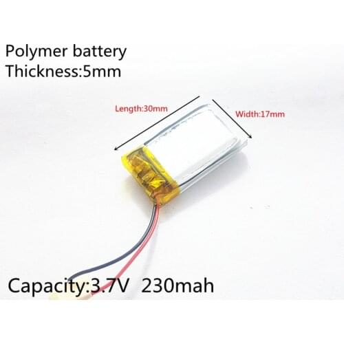 3.7V 230mAh 501730 Lithium Polymer LiPo Rechargeable Battery ion cells For Mp3 Mp4 Mp5 DIY PAD DVD E-book headset