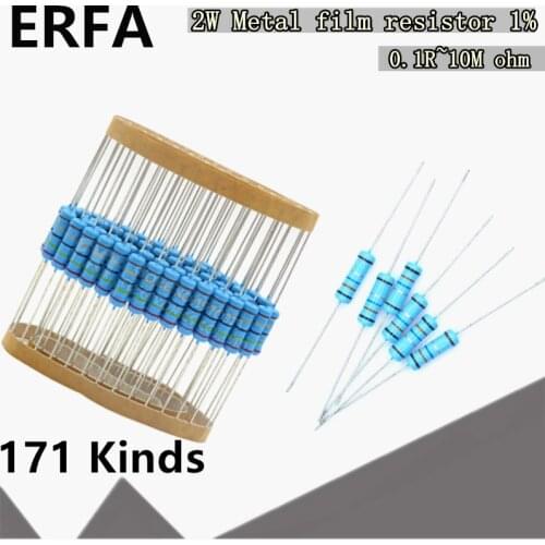 200pcs 2WMetal film resistor 1% 0.1R~10M 1R 1M 2.2R 4.7R 10R 22R 47R 100R 220R 470R 1K 10K 100K 2.2 4.7 10 22 47 100 220 470 ohm