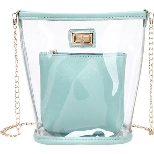 Women Girl Transparent Clear PVC Jelly Shoulder Bag Sets Summer Purse Handbag Long Chain Mini Crossbody Messenger Bags