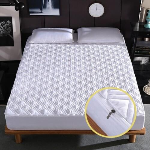 New Six Sides All Inclusive Quilted Mattress Cover Soft Fiber Topper Pad Plain Solid Color Bed Mattress Protector Anti Dust Mite