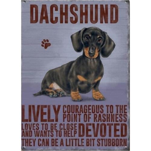 Dachshund Dog Wall Art Plaque with Characteristics Display Vintage Metal Tin Sign Retro Tin Plate Sign Wall Art Decor